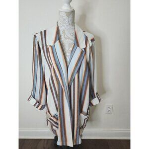 Love Crazy Womens Multicolored Striped 3/4 Sleeve Long Line Blazer Jacket 2X
